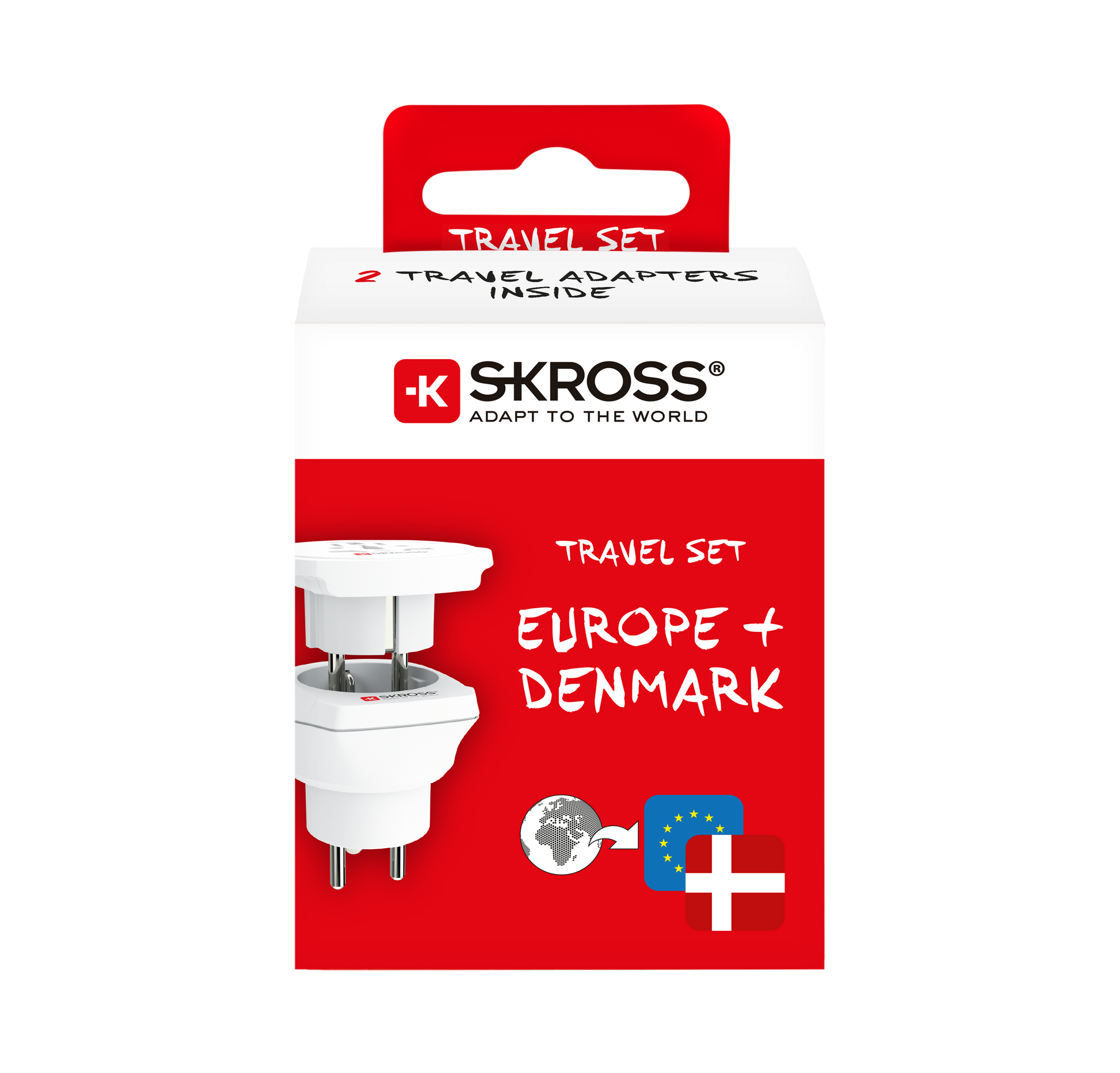 SKROSS - Reseadapter Combo Världen till Danmark + Europa Jordad - Travels And Bags