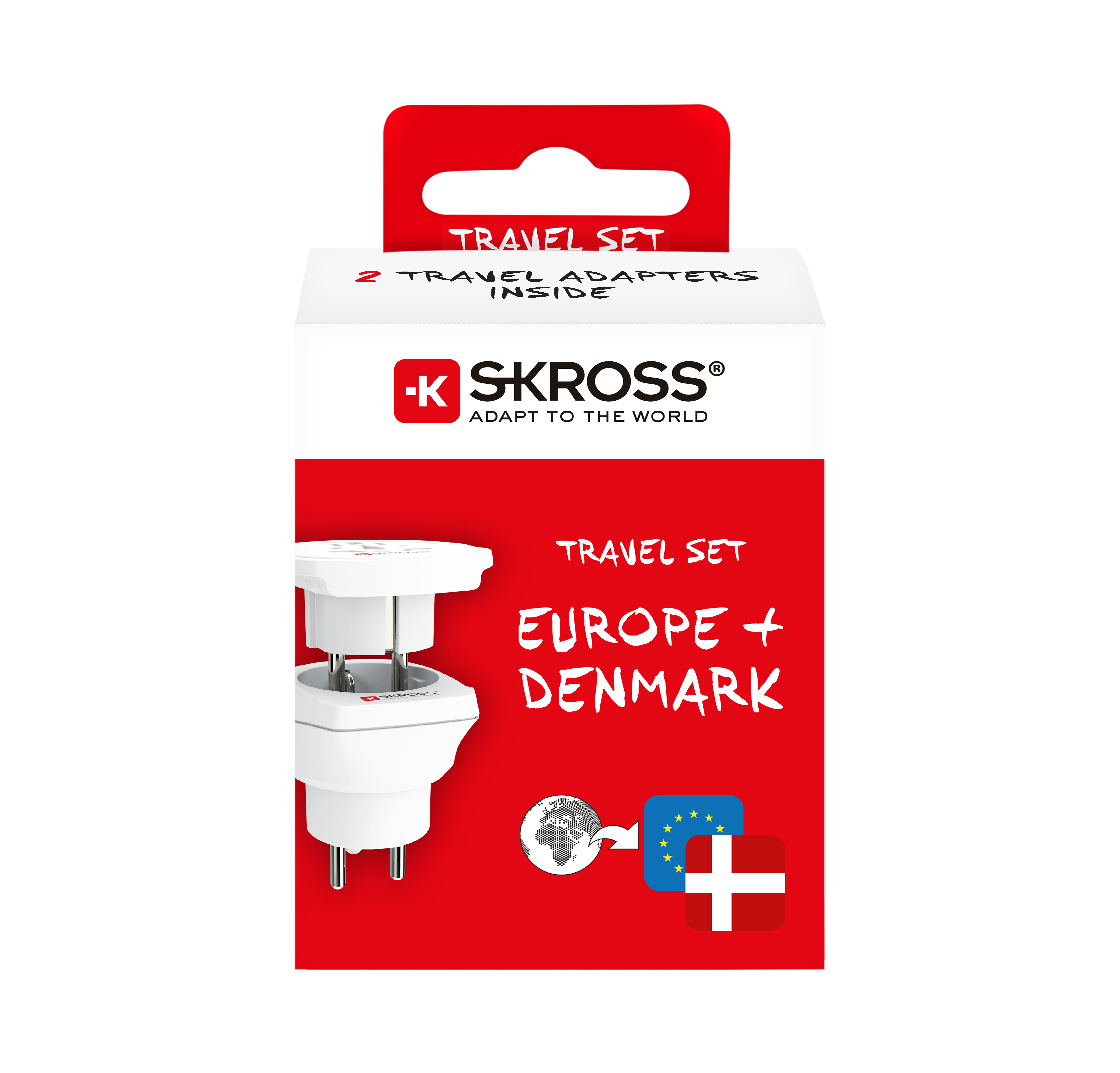 SKROSS - Reseadapter Combo Världen till Danmark + Europa Jordad - Travels And Bags