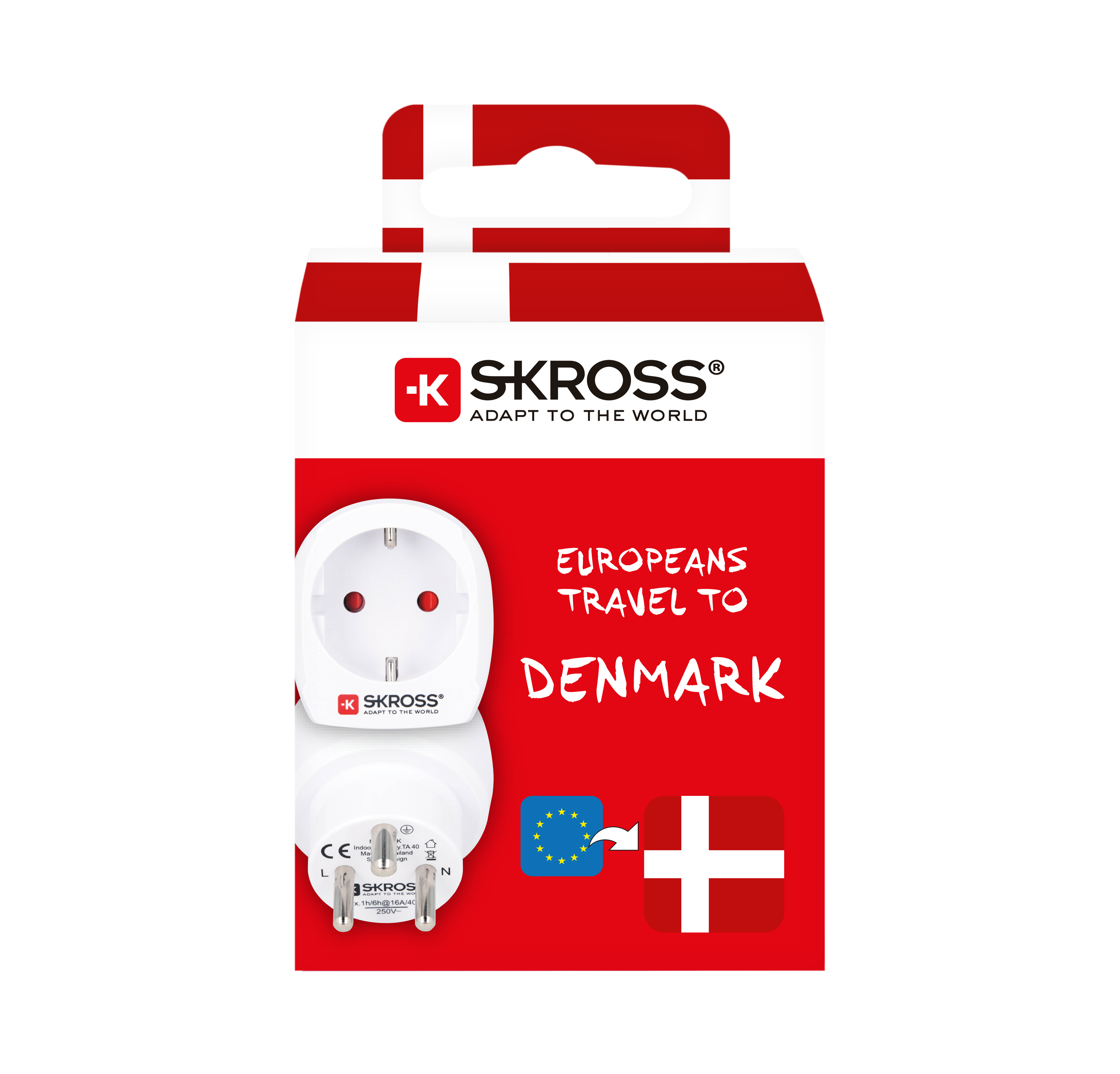 SKROSS - Reseadapter Europa till Danmark Jordad - Travels And Bags