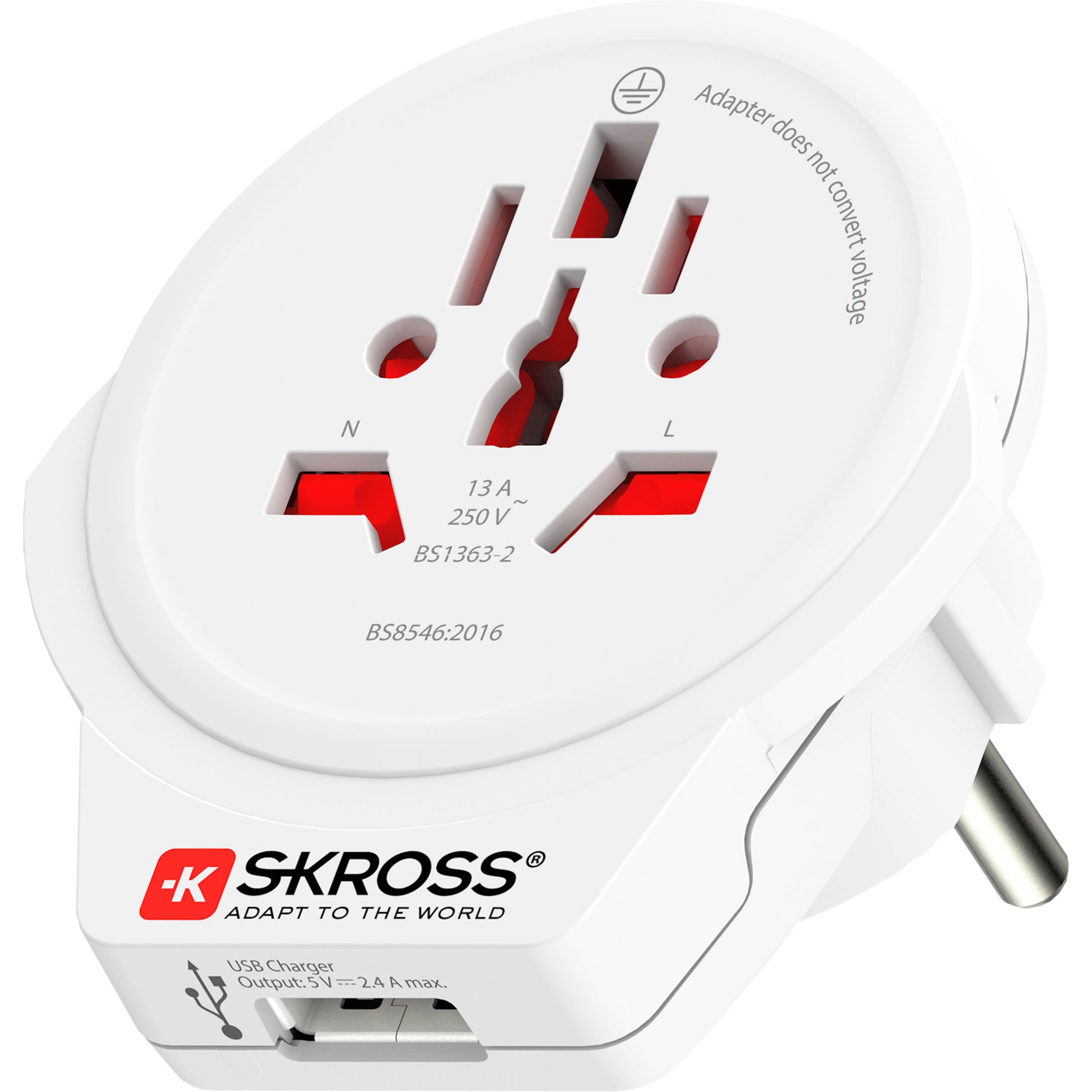SKROSS - Reseadapter Världen till Europa USB-A 12W Jordad - Travels And Bags