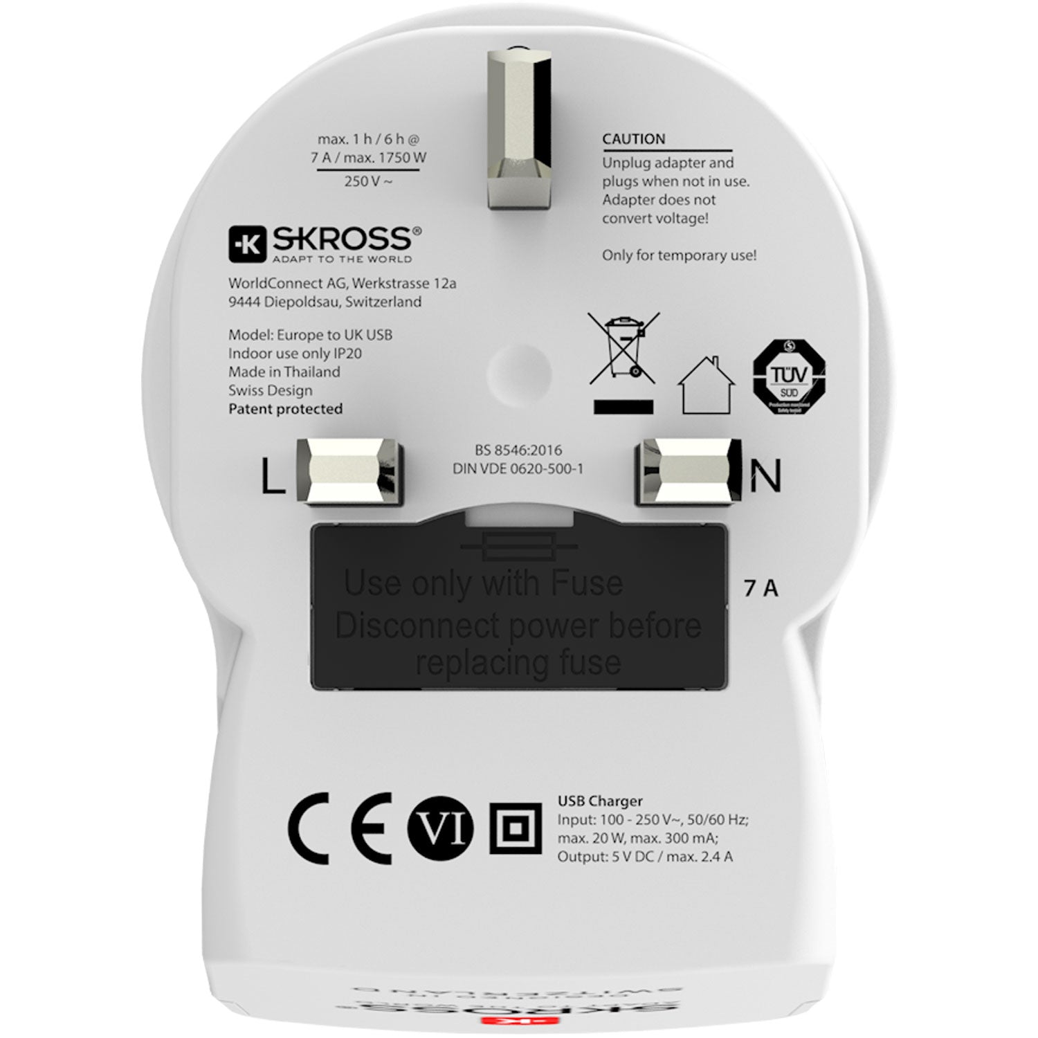 SKROSS - Reseadapter Europa till UK m.fl. 2xUSB-A 12W Jordad - Travels And Bags