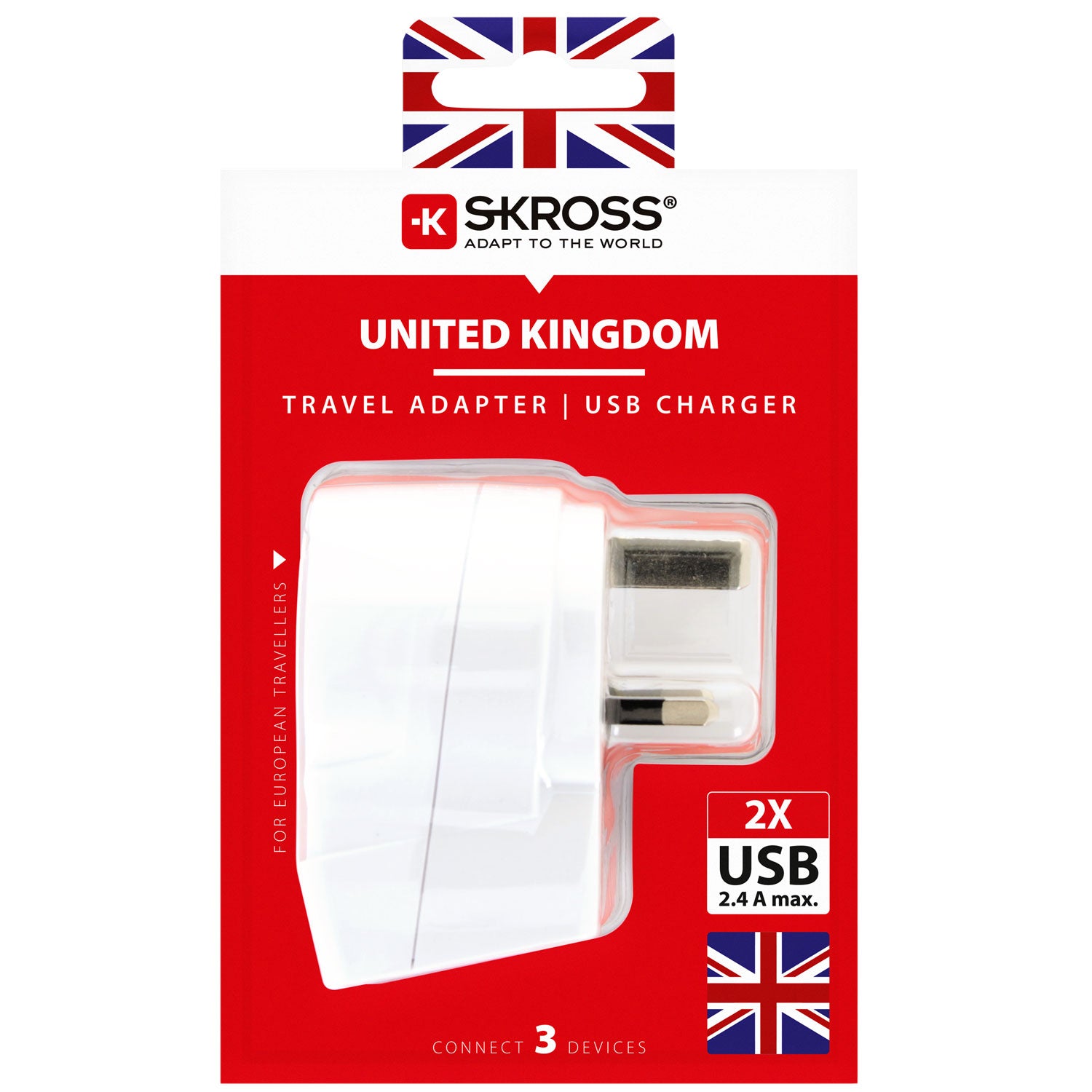 SKROSS - Reseadapter Europa till UK m.fl. 2xUSB-A 12W Jordad - Travels And Bags