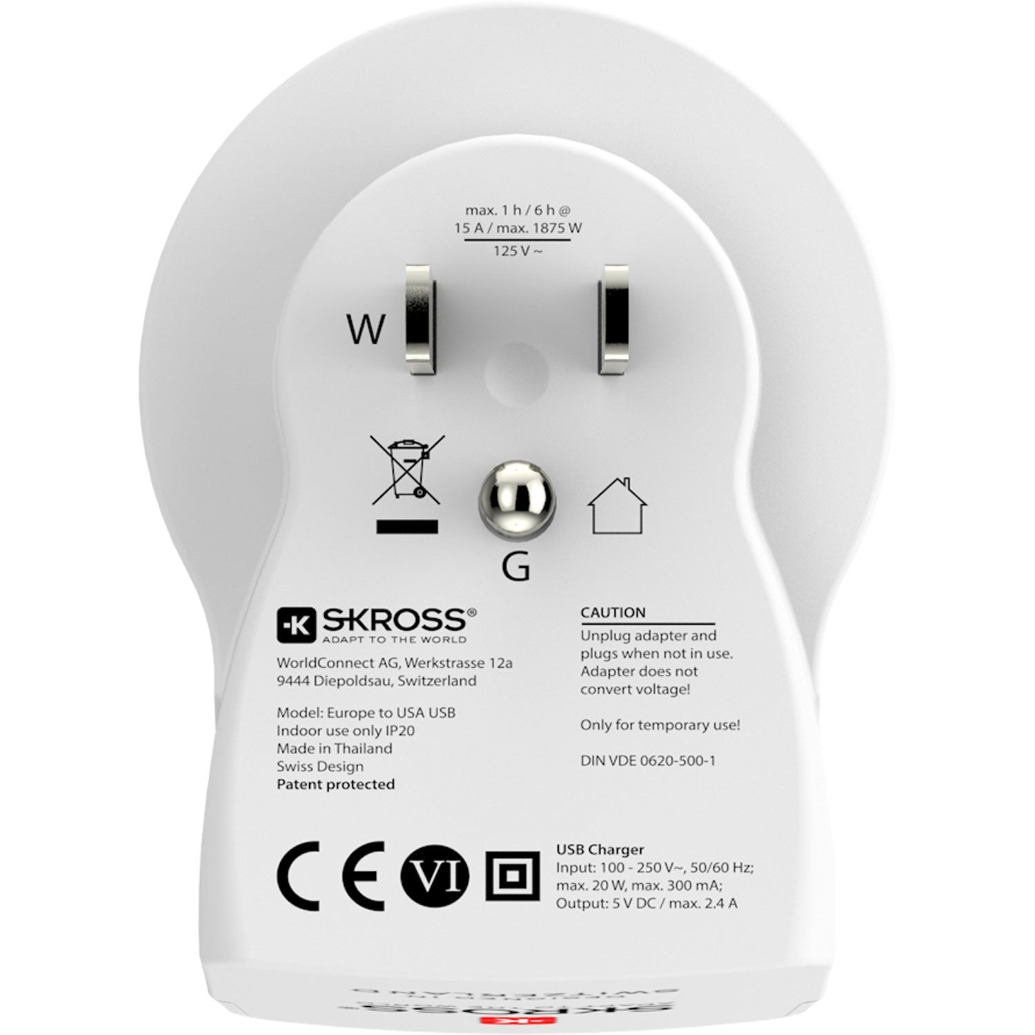 SKROSS - Reseadapter Europa till USA m.fl.2xUSB-A 12W Jordad - Travels And Bags