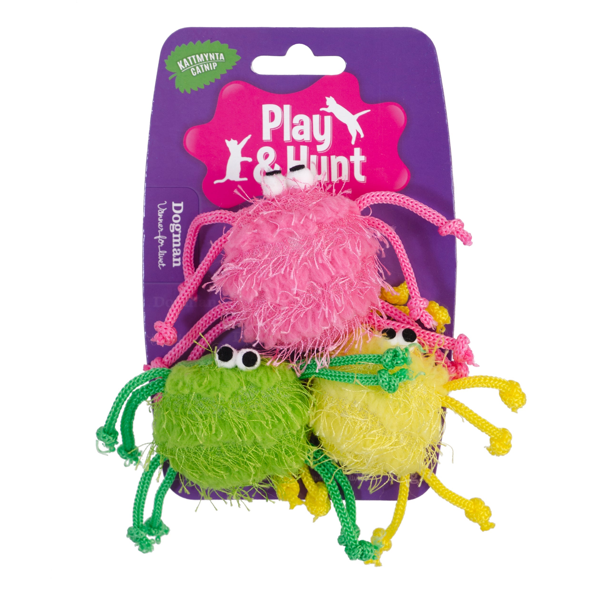 Dogman Kattleksak Glittrande Spindlar 3p Flerfärgad 5cm