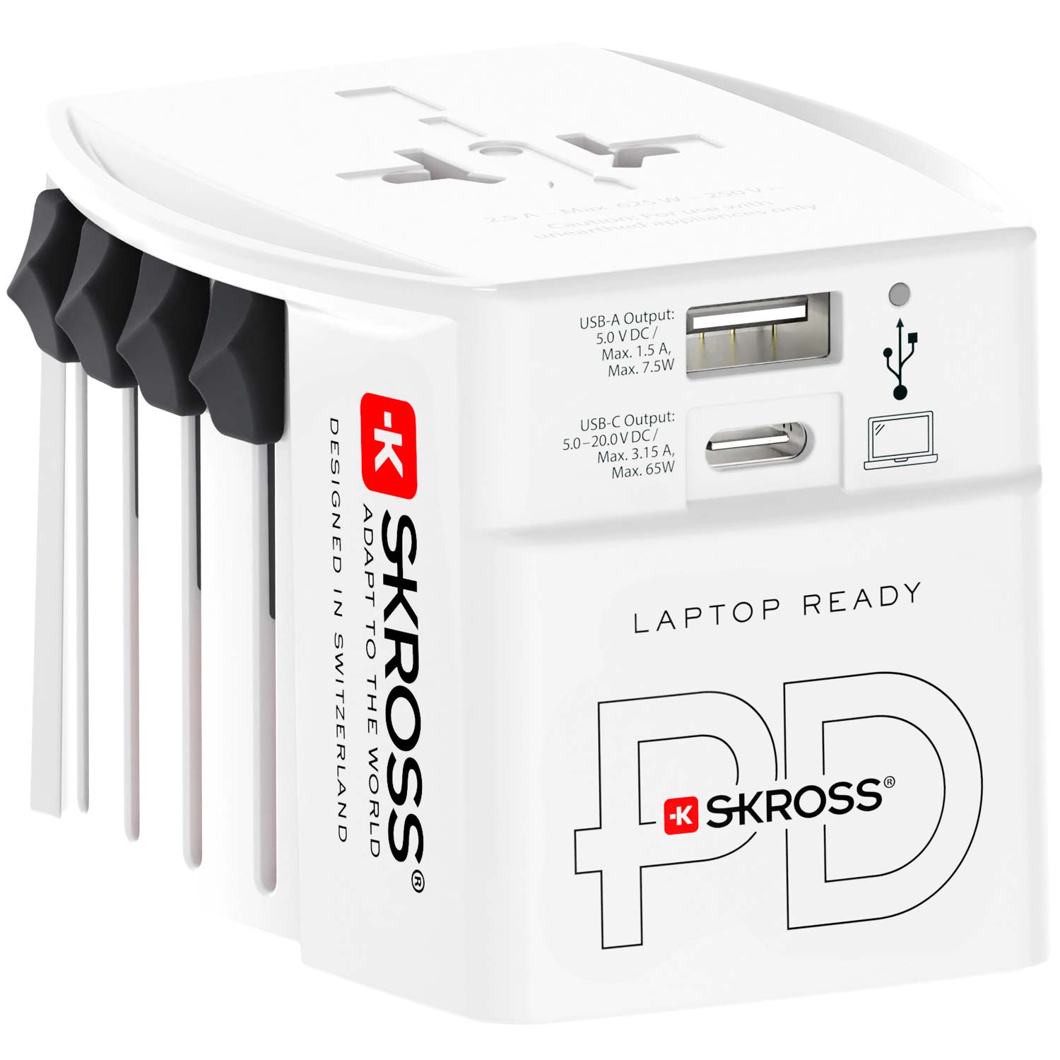 SKROSS - Världsreseadapter MUV USB AC65PD USB-A+USB-C PD 65W Ojordad - Travels And Bags