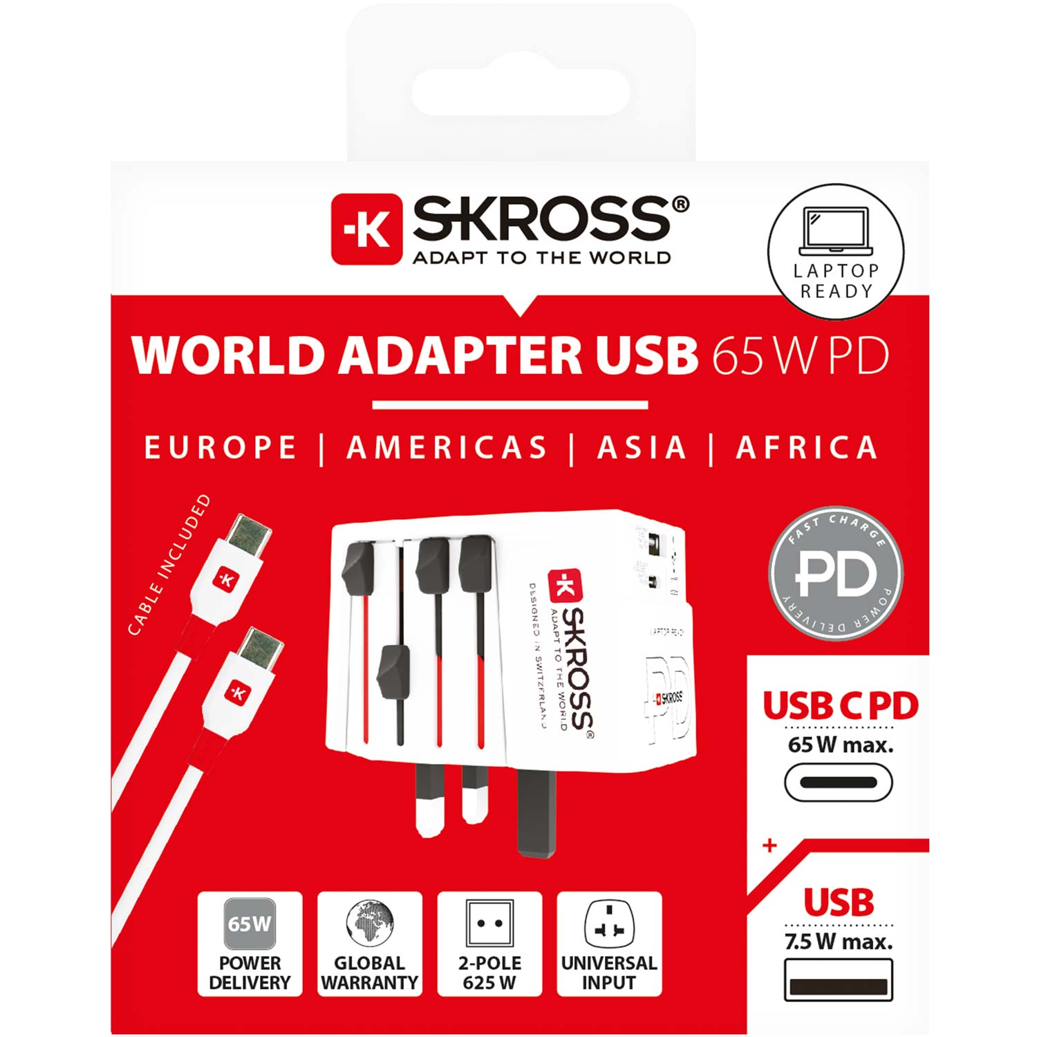 SKROSS - Världsreseadapter MUV USB AC65PD USB-A+USB-C PD 65W Ojordad - Travels And Bags
