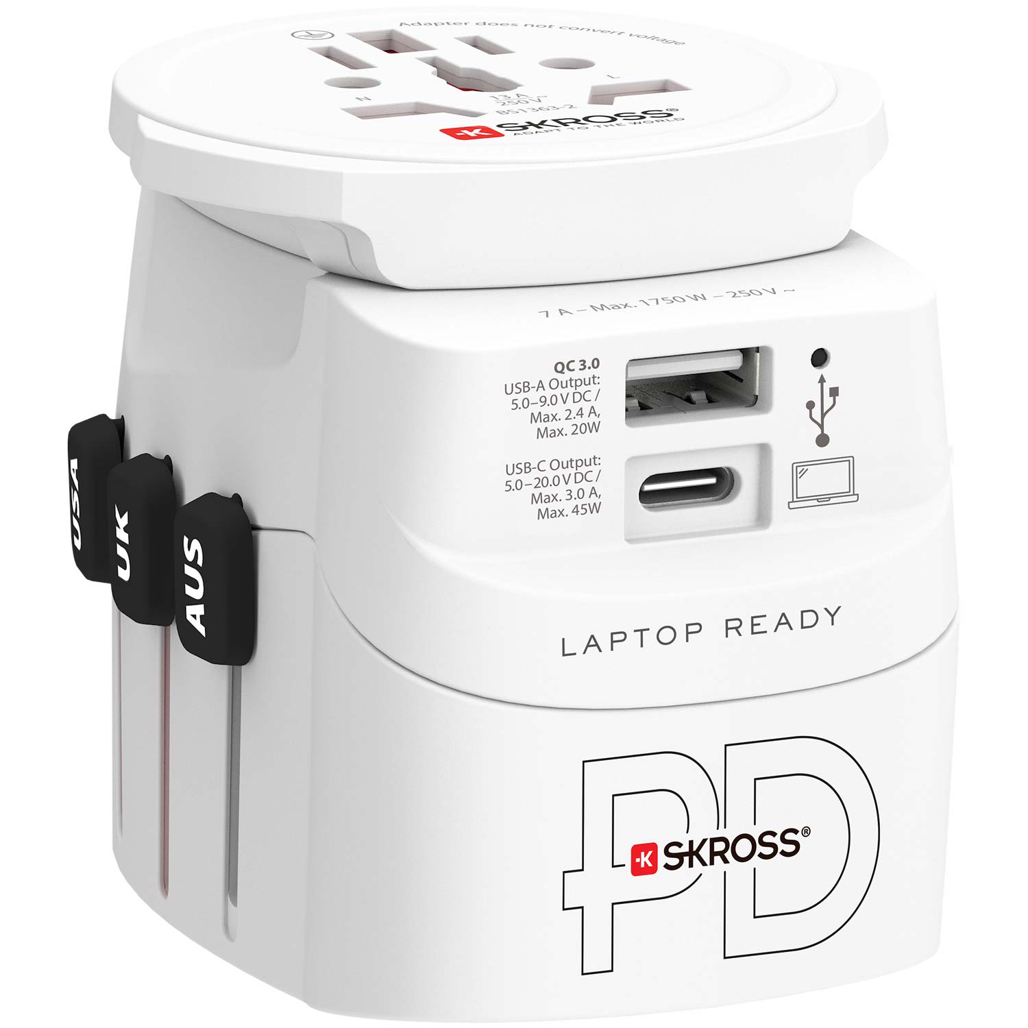 SKROSS - Världsreseadapter PRO Light USB AC45PD World PD 45W Jordad - Travels And Bags