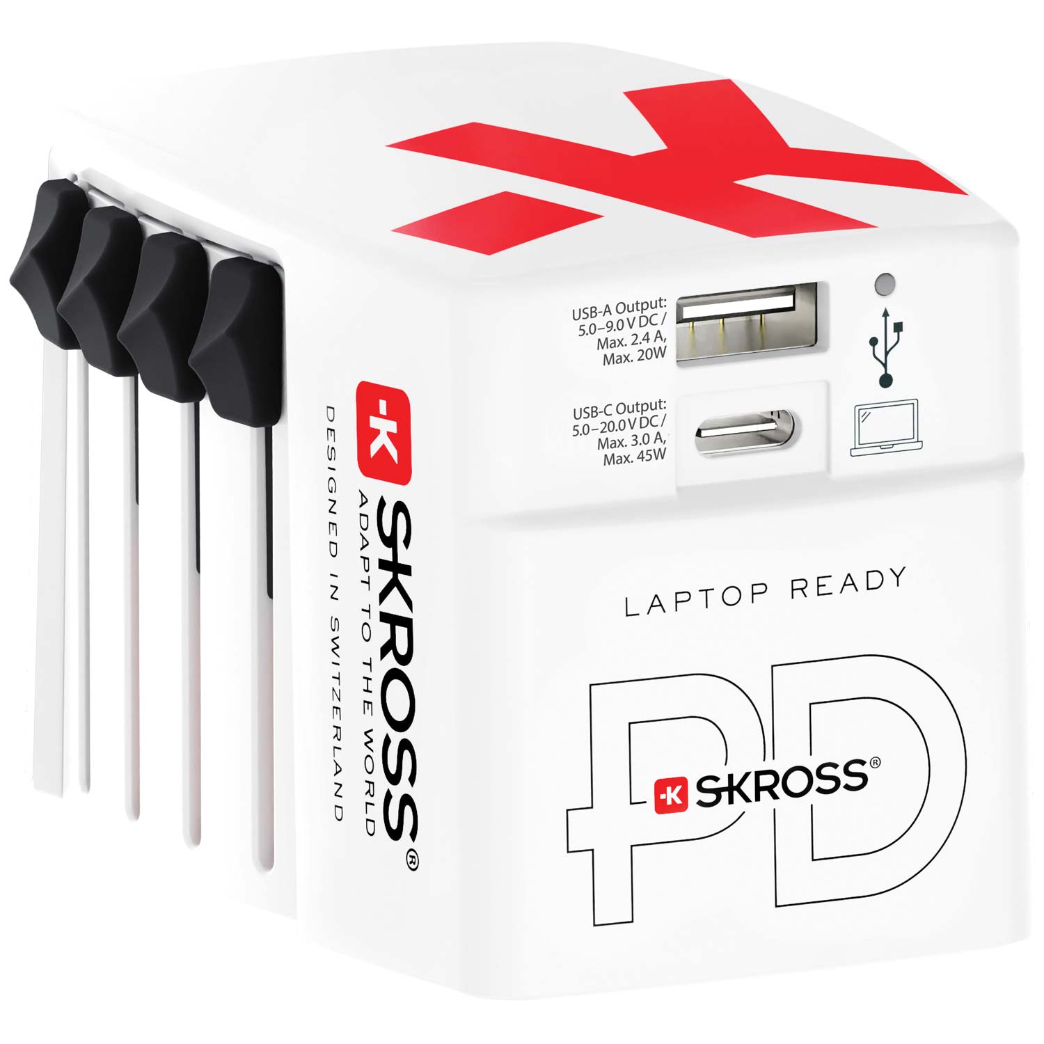 SKROSS - Världsreseadapter AC45PD USB-A+USB-C PD 45W Ojordad - Travels And Bags