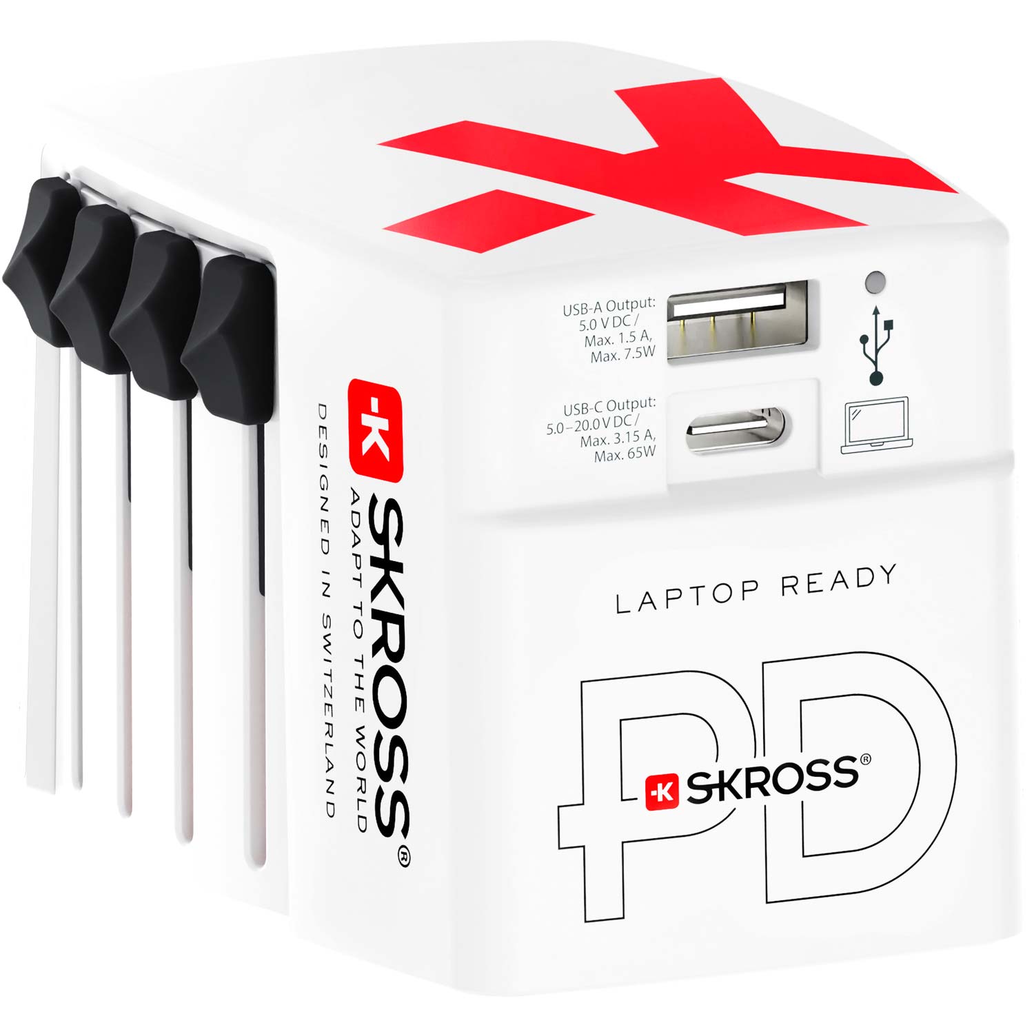 SKROSS - Världsreseadapter AC65PD World USB-A+USB-C PD 65W Jordad - Travels And Bags