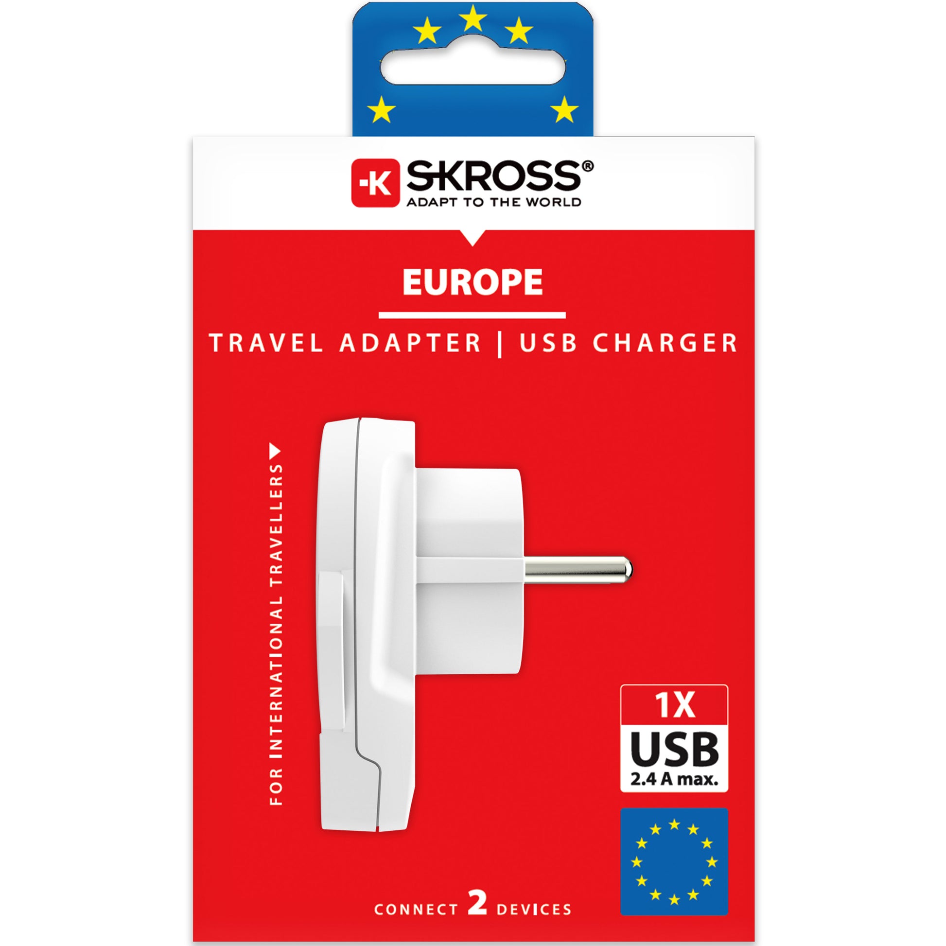 SKROSS - Reseadapter Världen till Europa USB-A 12W Jordad - Travels And Bags