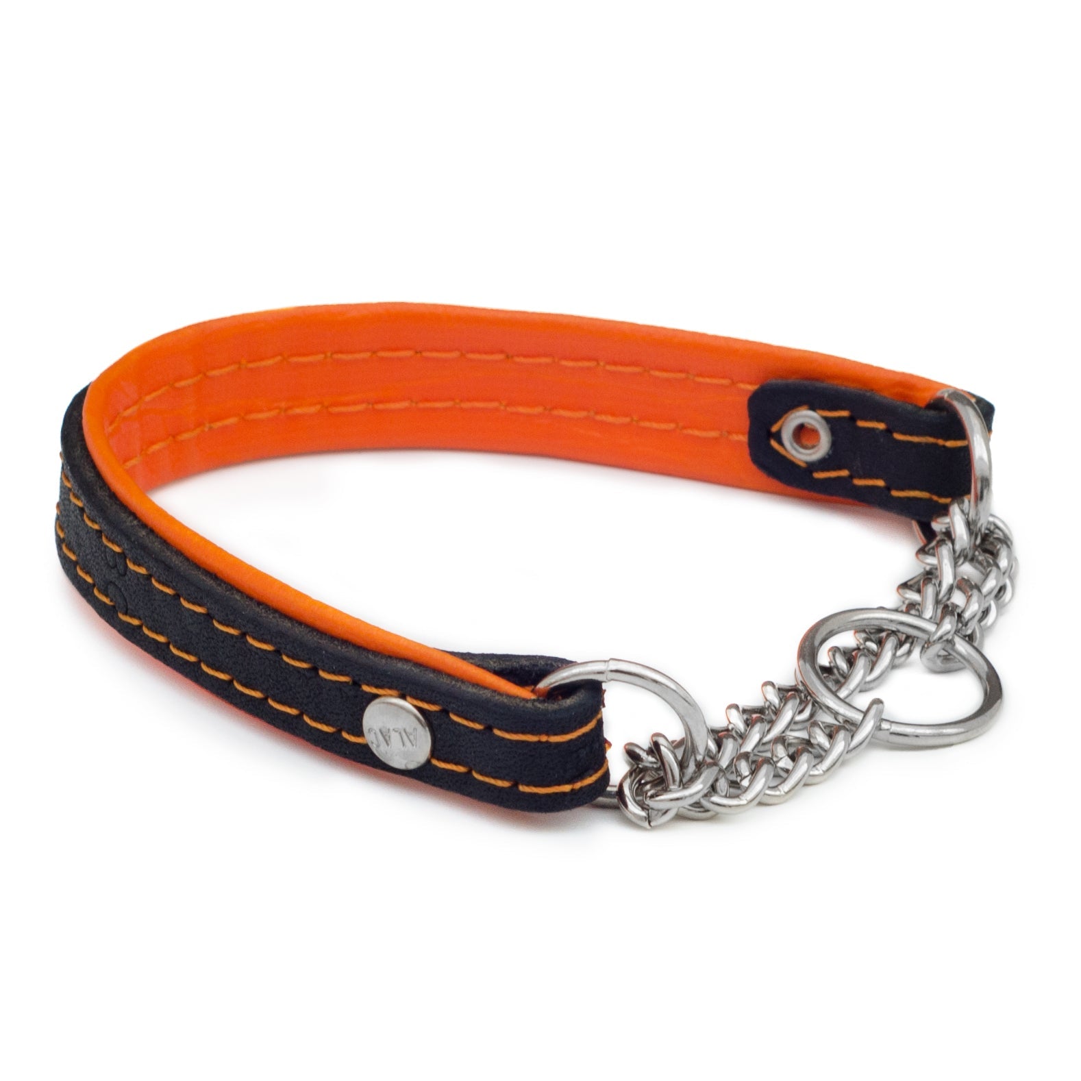 Alac Läderhalsband Halvstryp Orange 30cm
