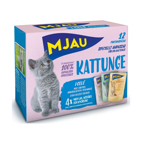 Mjau Bitar I Gelé Kattunge Mix 12x85g Kattmat