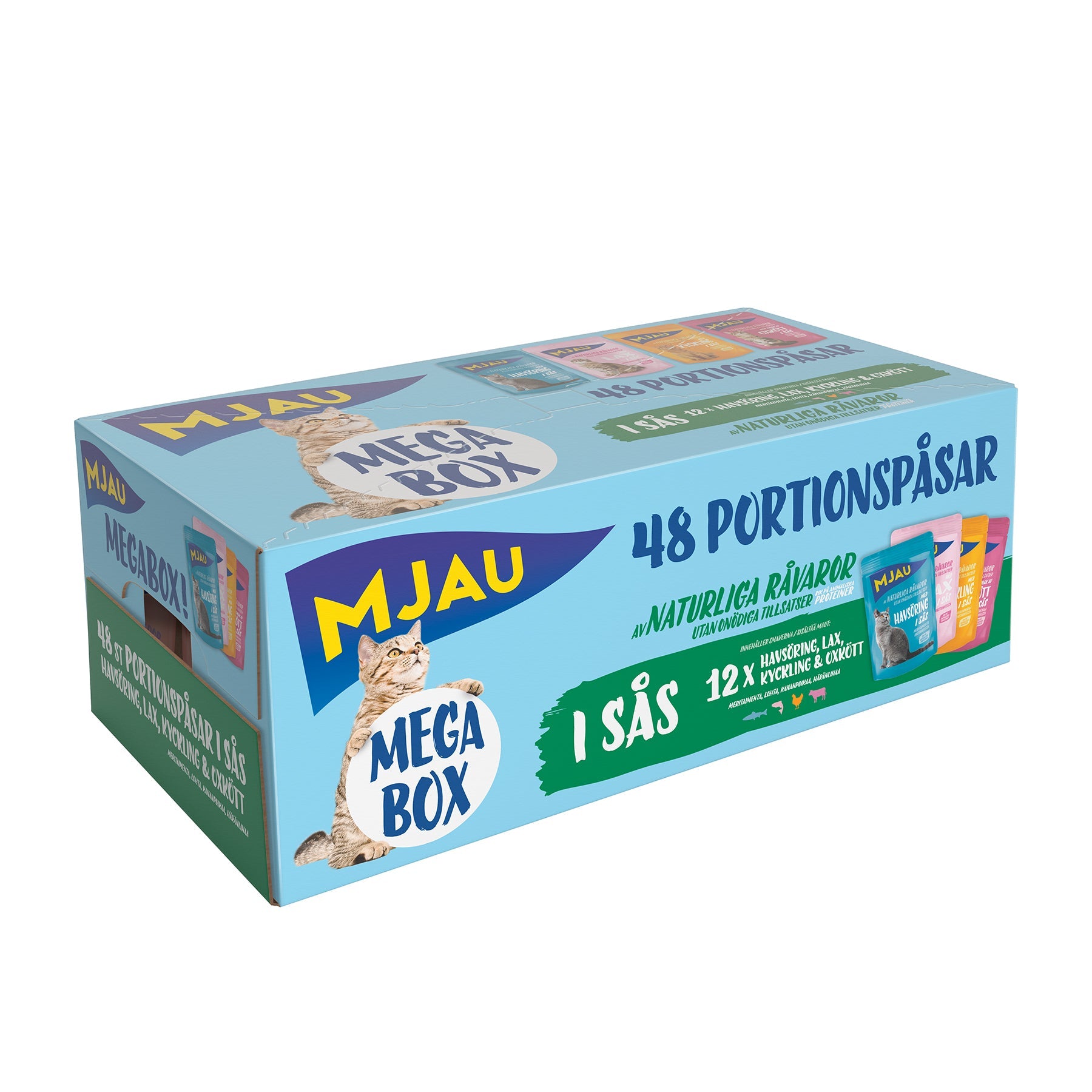 Mjau Bitar I Sås Med Kött Och Fisk Megabox 48x85g