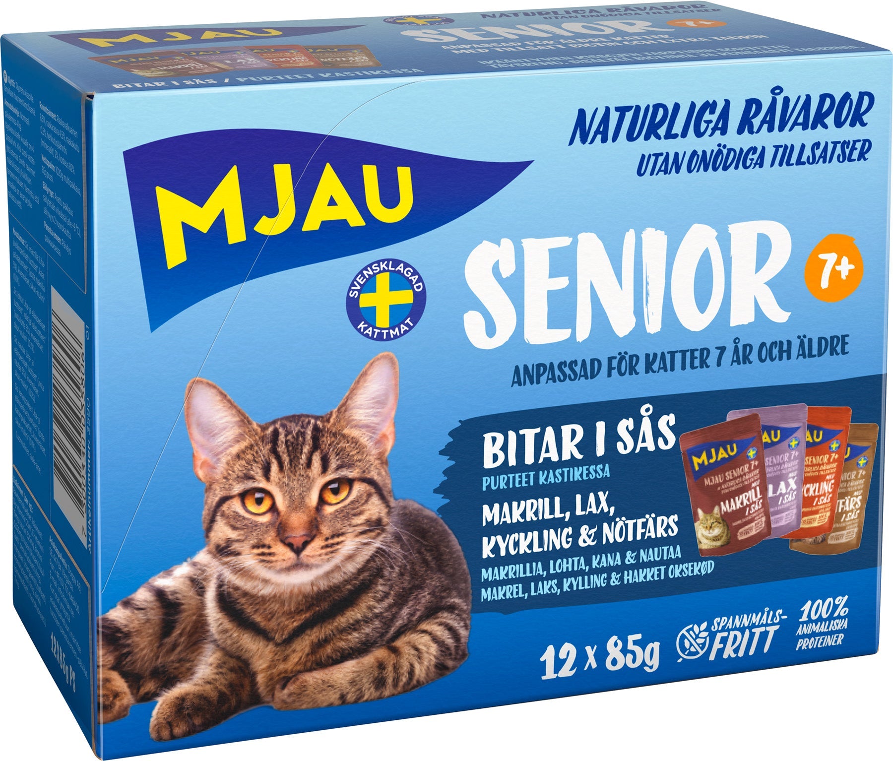 Mjau Bitar I Sås Med Kött Och Fisk 12x85g Kattmat