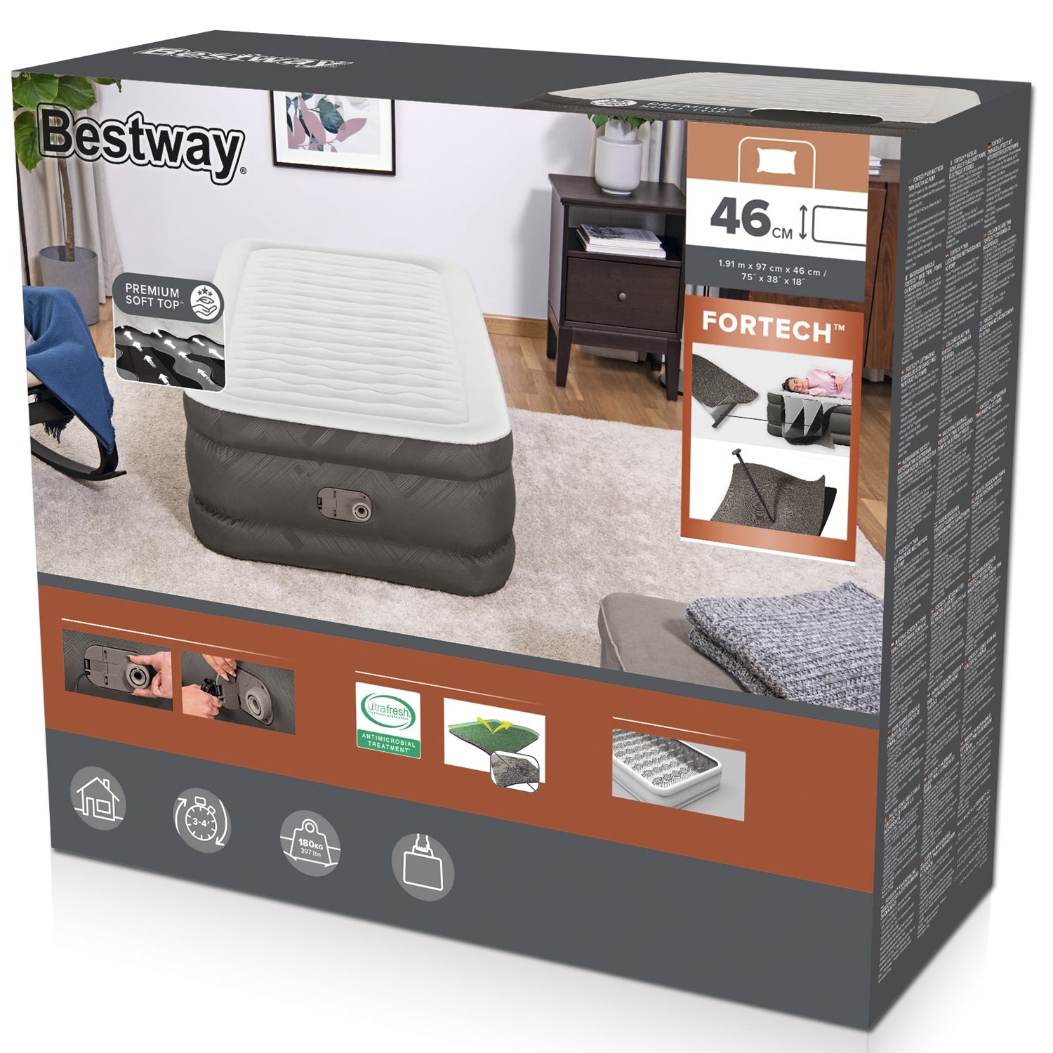 Bestway - Fortech Luftmadrass 1.91m x 0.97m x 46cm - Travels And Bags