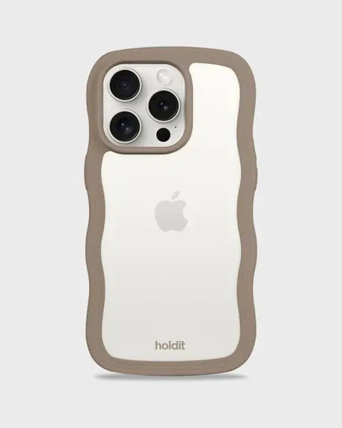 Holdit Telefonskal Wavy iPhone 15 Pro - Ljusbrun/Transparent - Travels And Bags